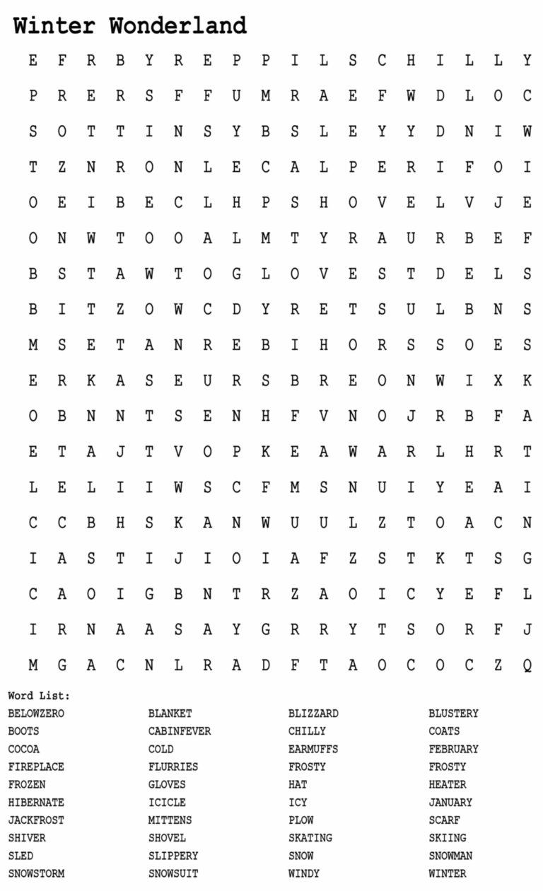 Winter Wonderland Word Search - Senior Centers